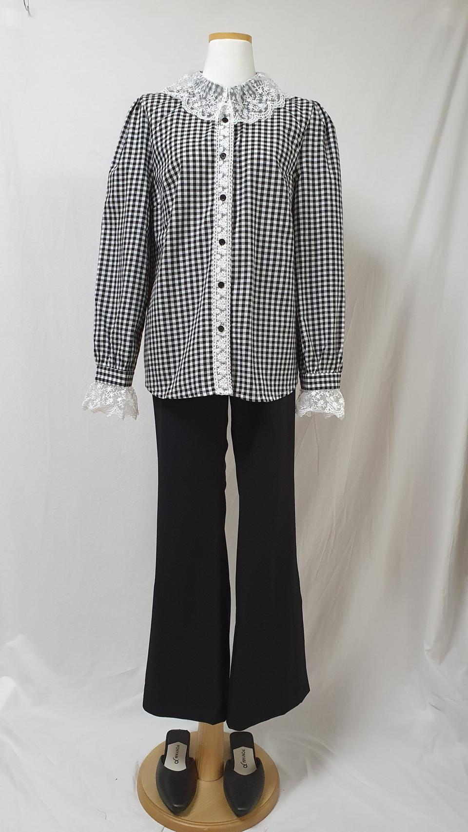 잔체크레이스블라우스 [새상품]