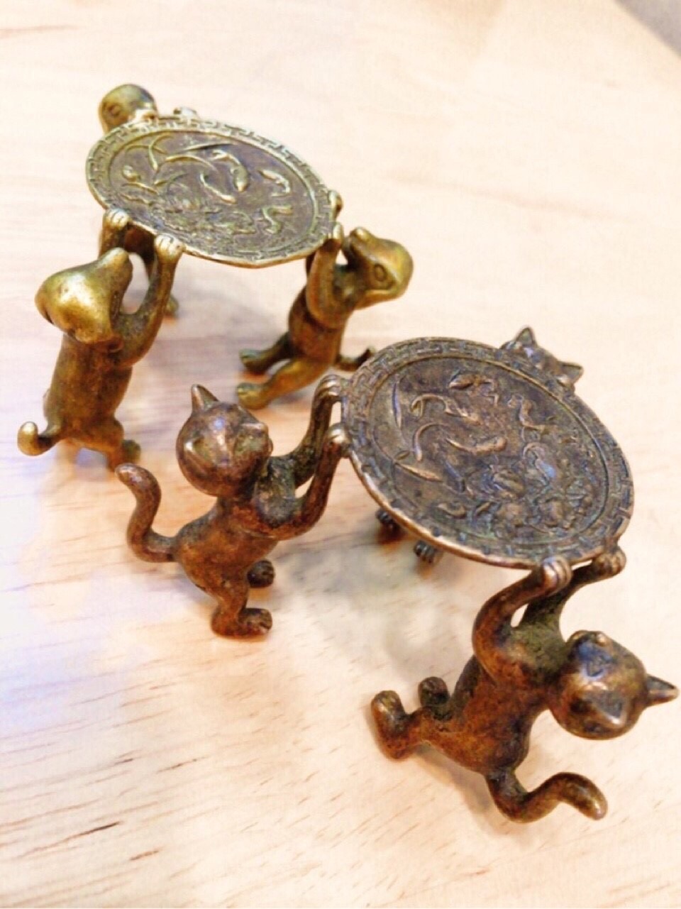미니어쳐 고양이(적동), 강아지(황동) 브론즈
