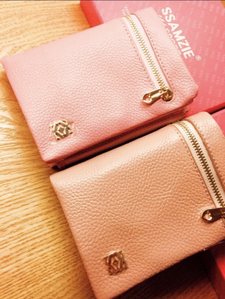 쌈지 소가죽 여성용 지갑(진, 연 핑크)