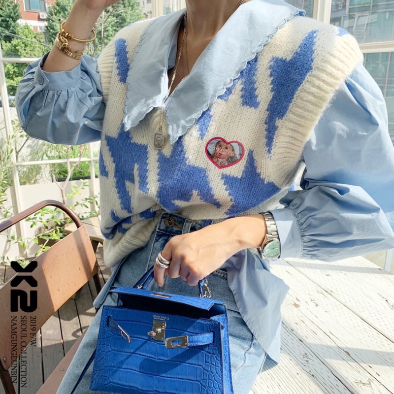 제곱 쥐돌이 조끼+큐브 퍼프 블라우스