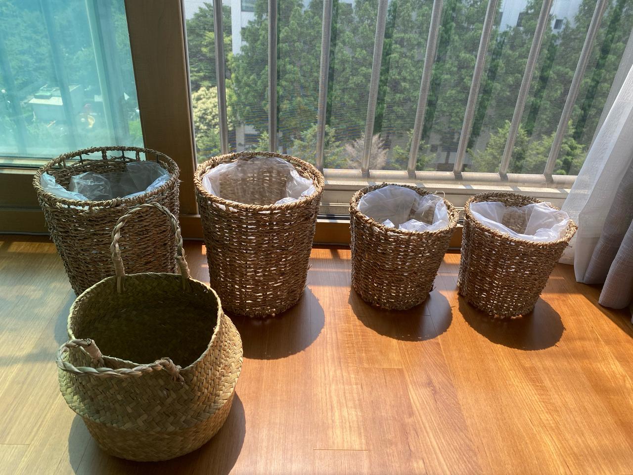 원형 라탄 바구니 화분