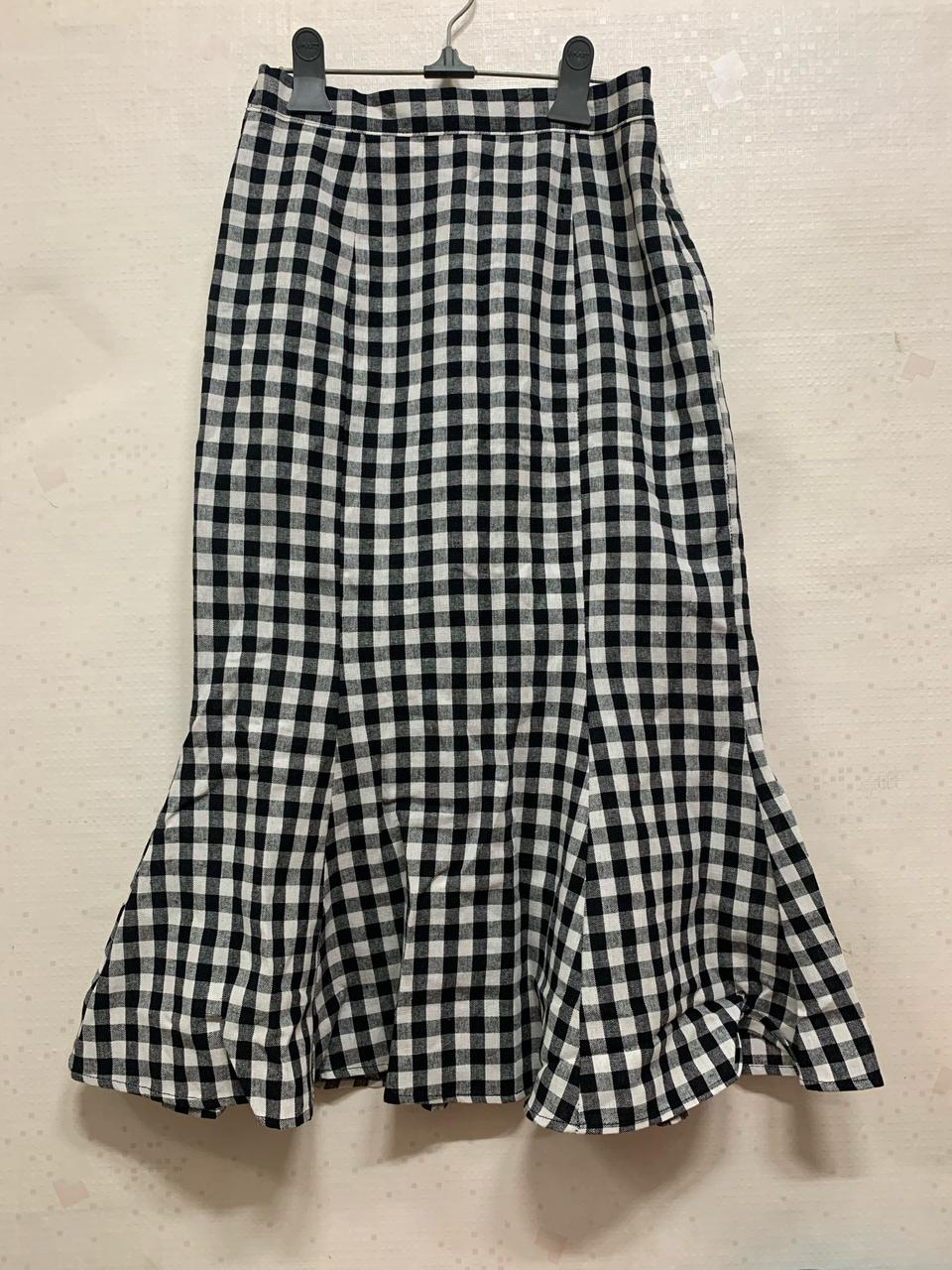 린넨체크무늬롱스커트