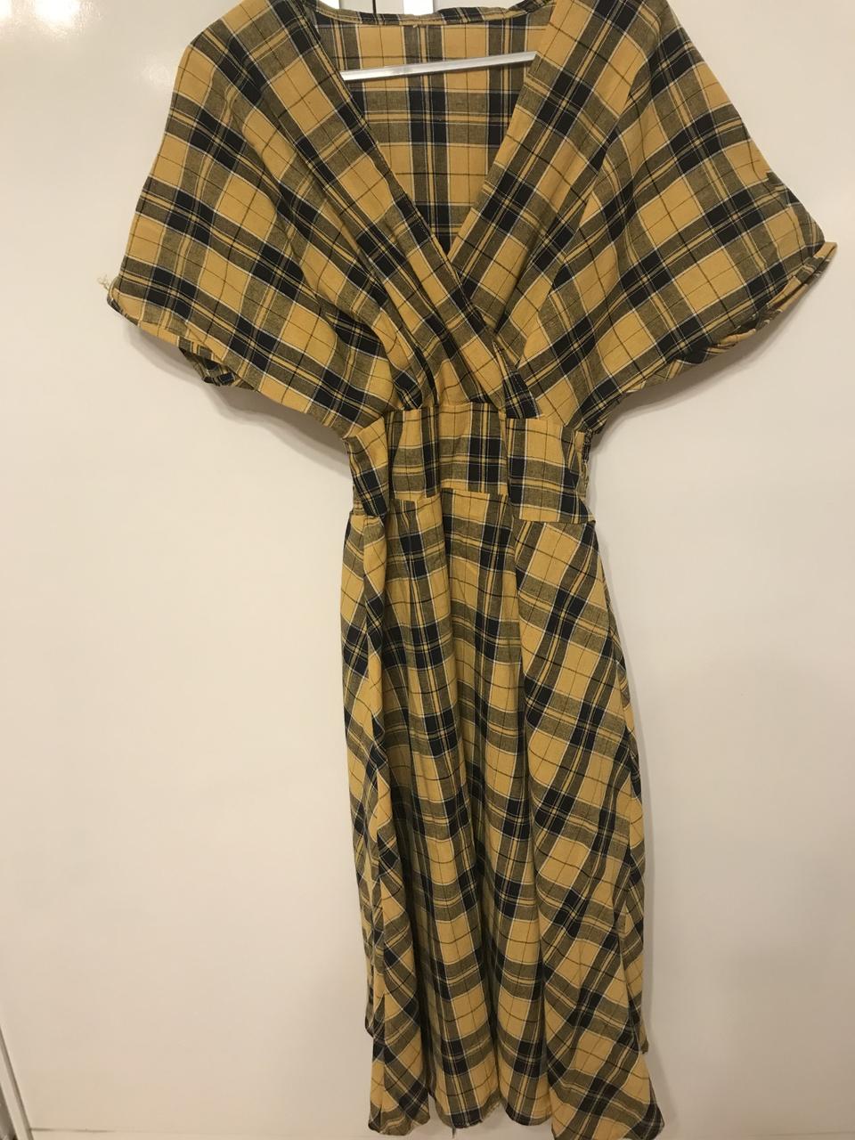 허리 스모그 체크 원피스