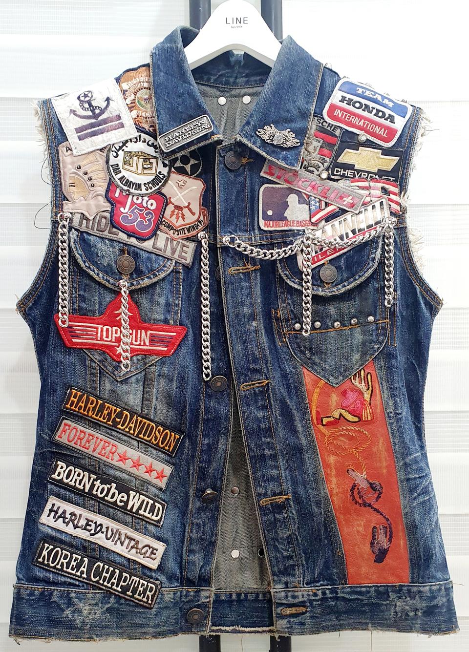 바이크 할리데이비슨 스타일 체인 찡 청 통가죽 조끼