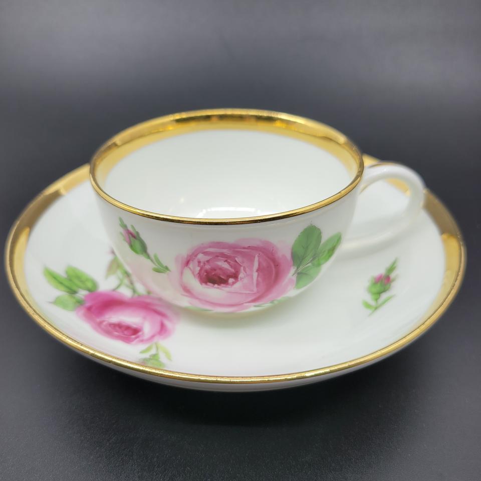 마이센 핑크로즈 헤비골드 잔