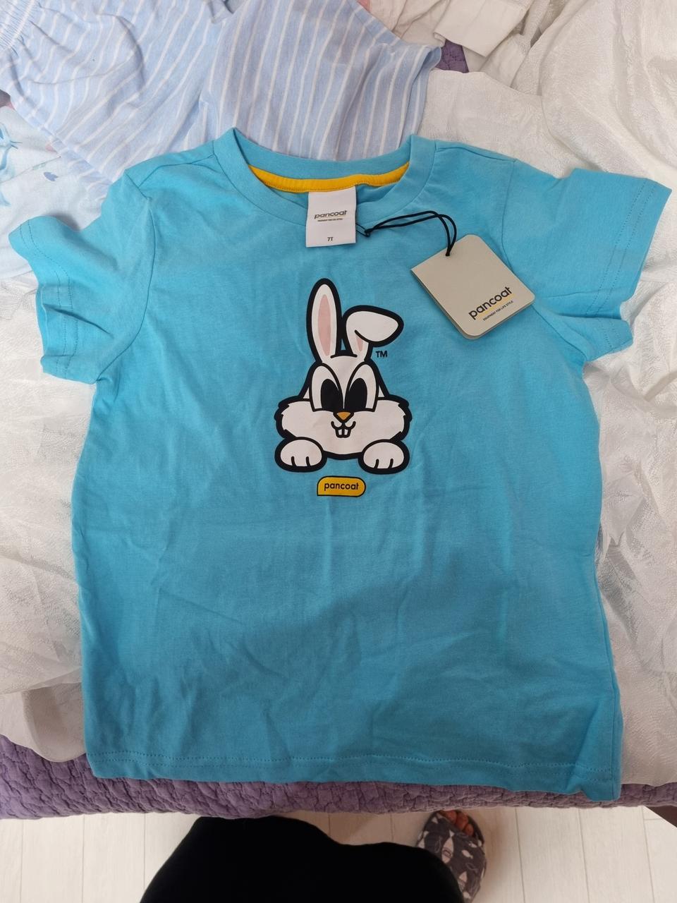 여름옷 - 팬콧 예쁜 하늘색 토끼 티셔츠 7T (미착용)