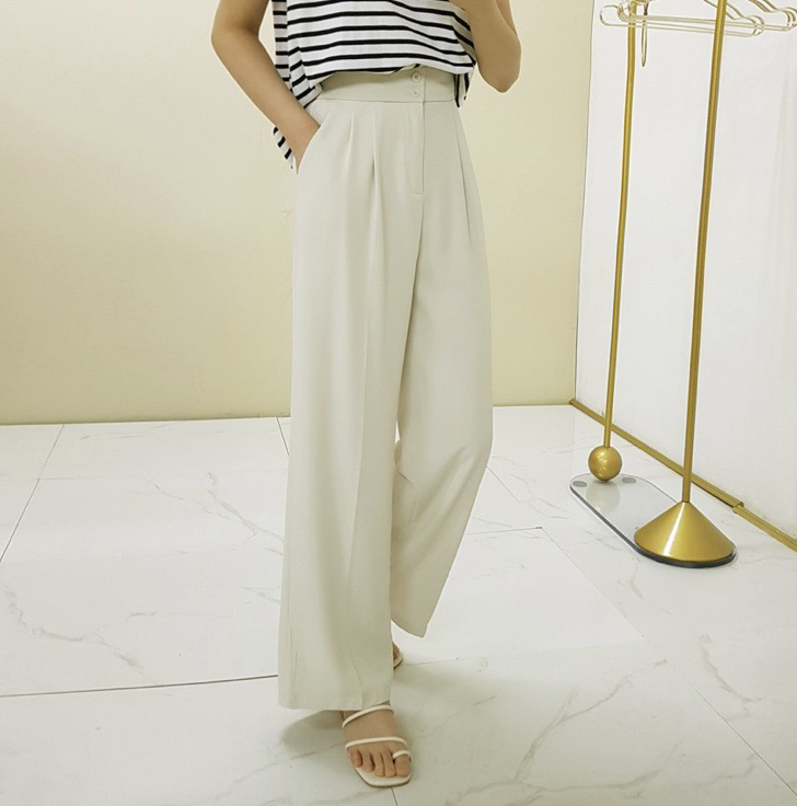 택포 새상품 뒷밴딩 와이드 핀턱 슬랙스 팬츠 L