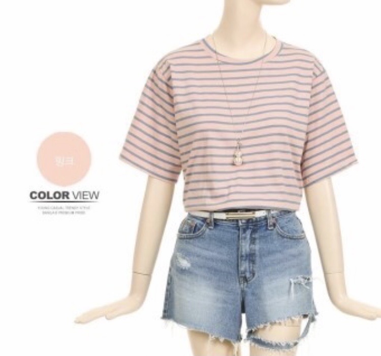 바닐라비 스트라이프 반팔티