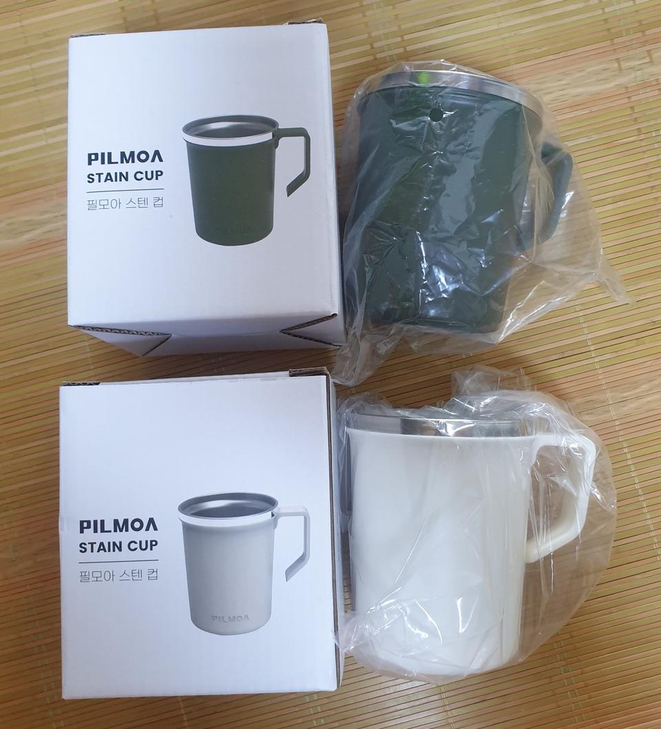 [새상품] 필모아 스텐컵 350ml/그린/화이트