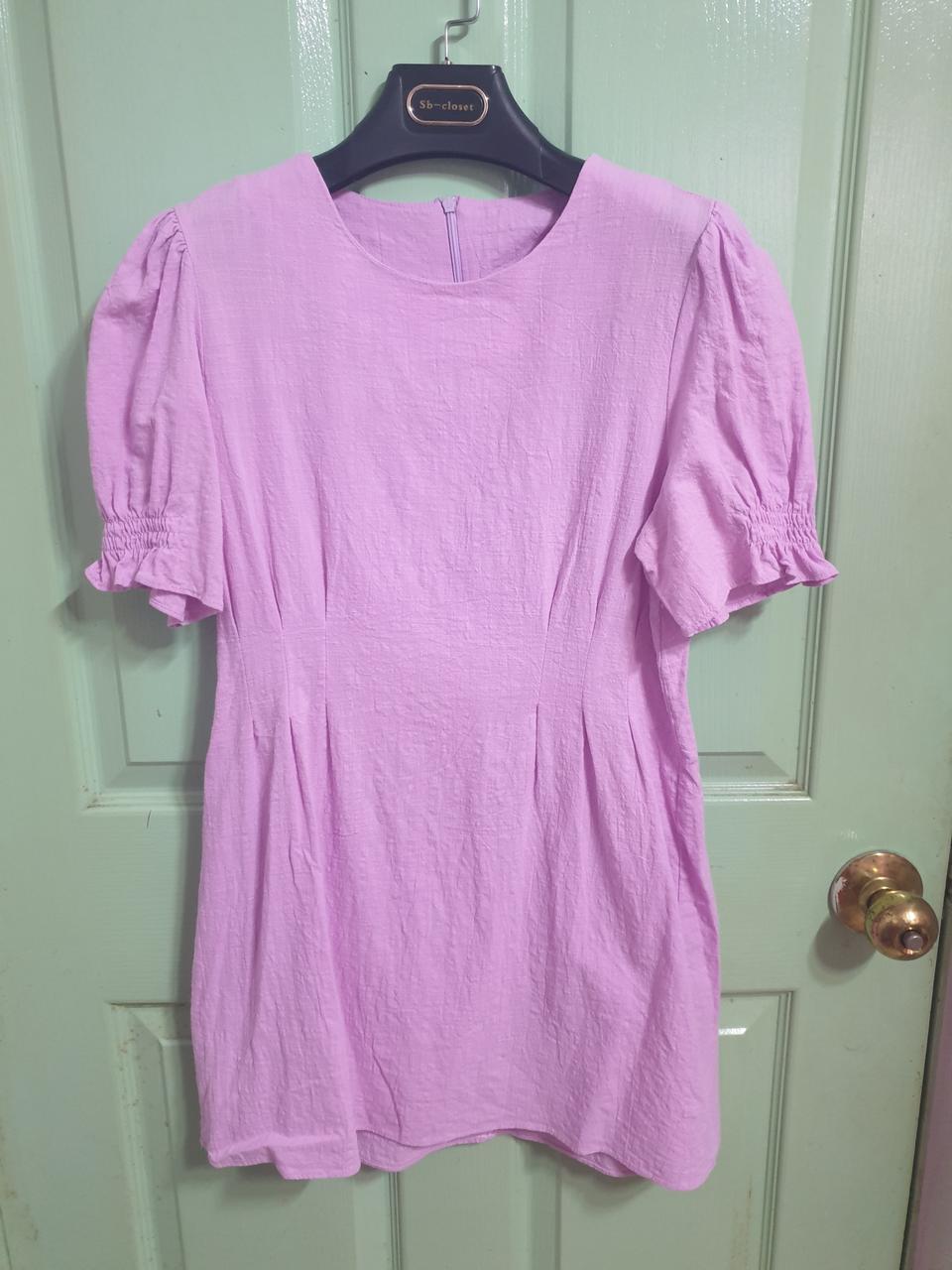 셔링 핀턱 린넨 원피스 핑크 섞인 바이올렛