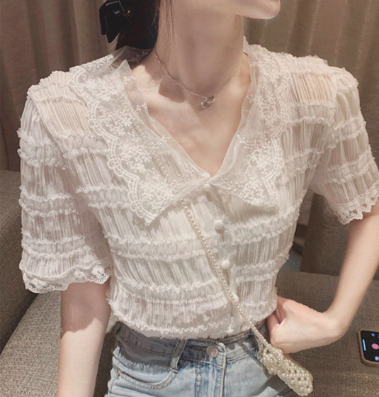 레이스 주름 블라우스