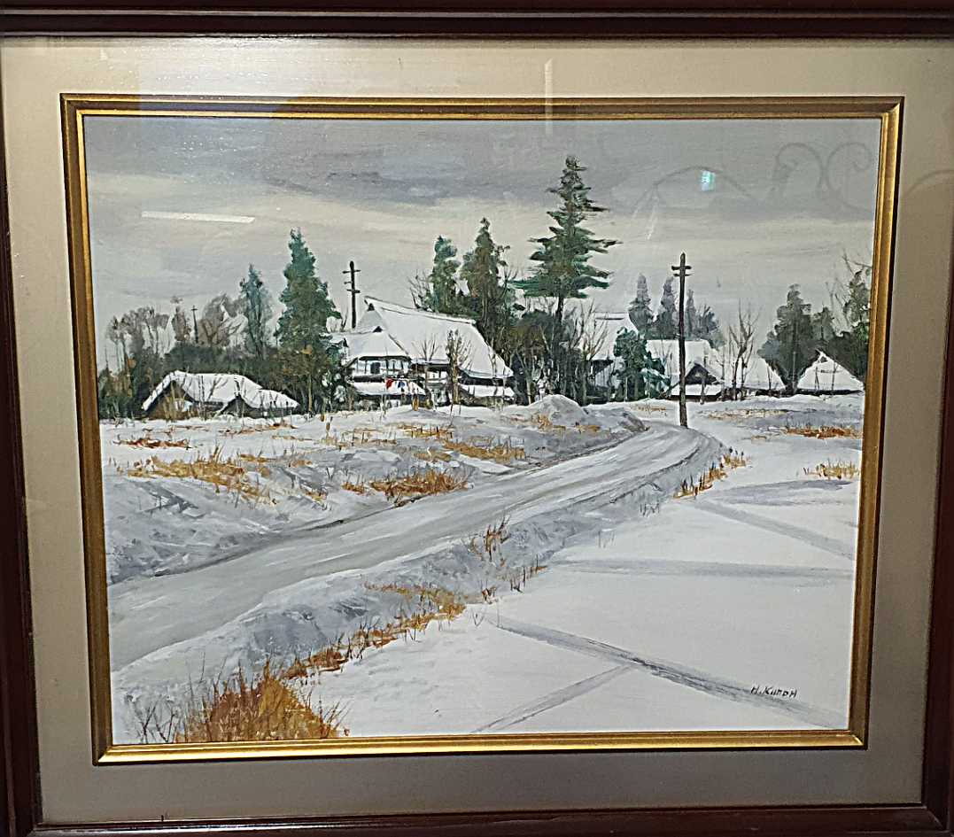 *직접그린'H.KUNOH' 일본작가.겨울설경유화.서양화