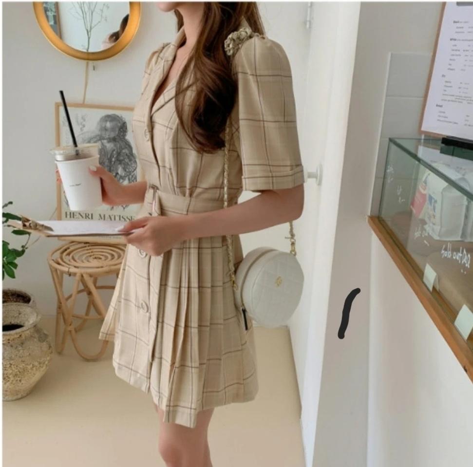 체크 미니 캐쥬얼 원피스