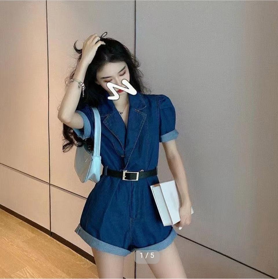 청 반바지 점프슈트