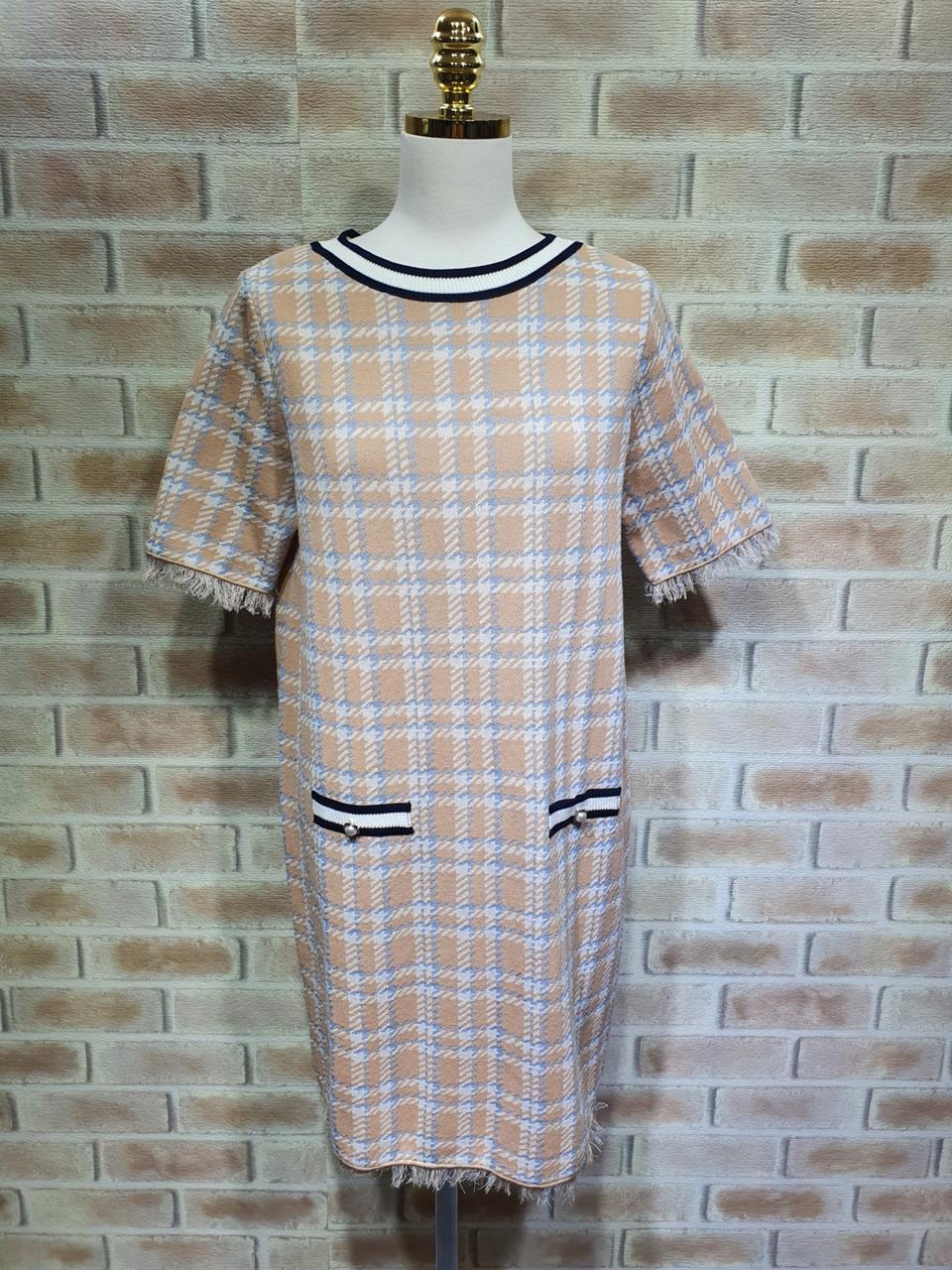 시슬리 정품 상태좋은 수술 트위드 체크 원피스~66마른