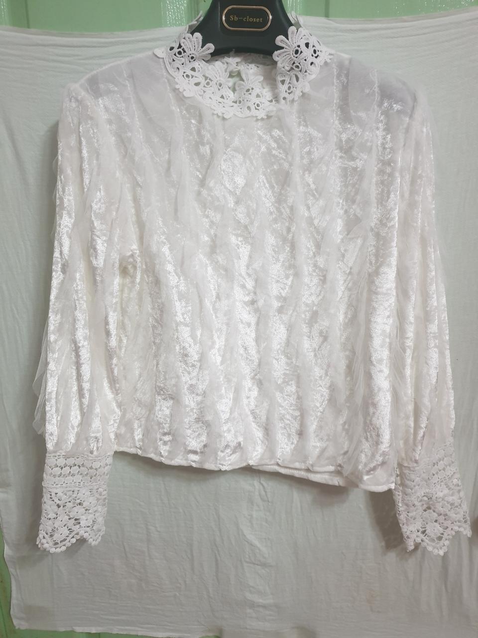 새♡ 고급 벨벳 윤광 샤 레이스 블라우스