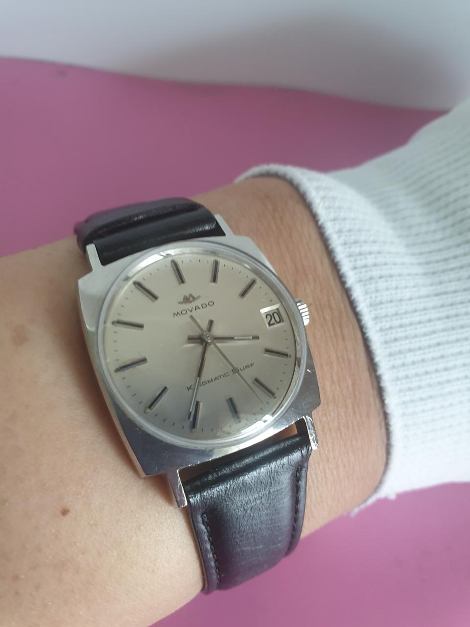 빈티지 모바도 남녀공용 자동 가죽시계