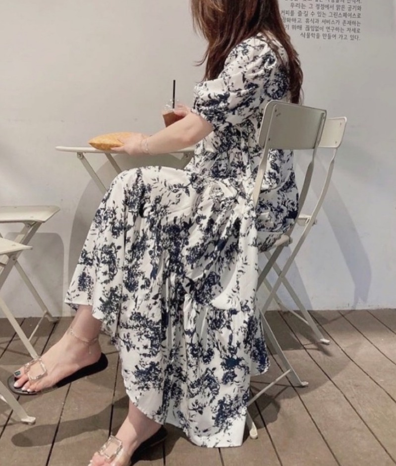 새상품 퍼프 플라워 롱원피스