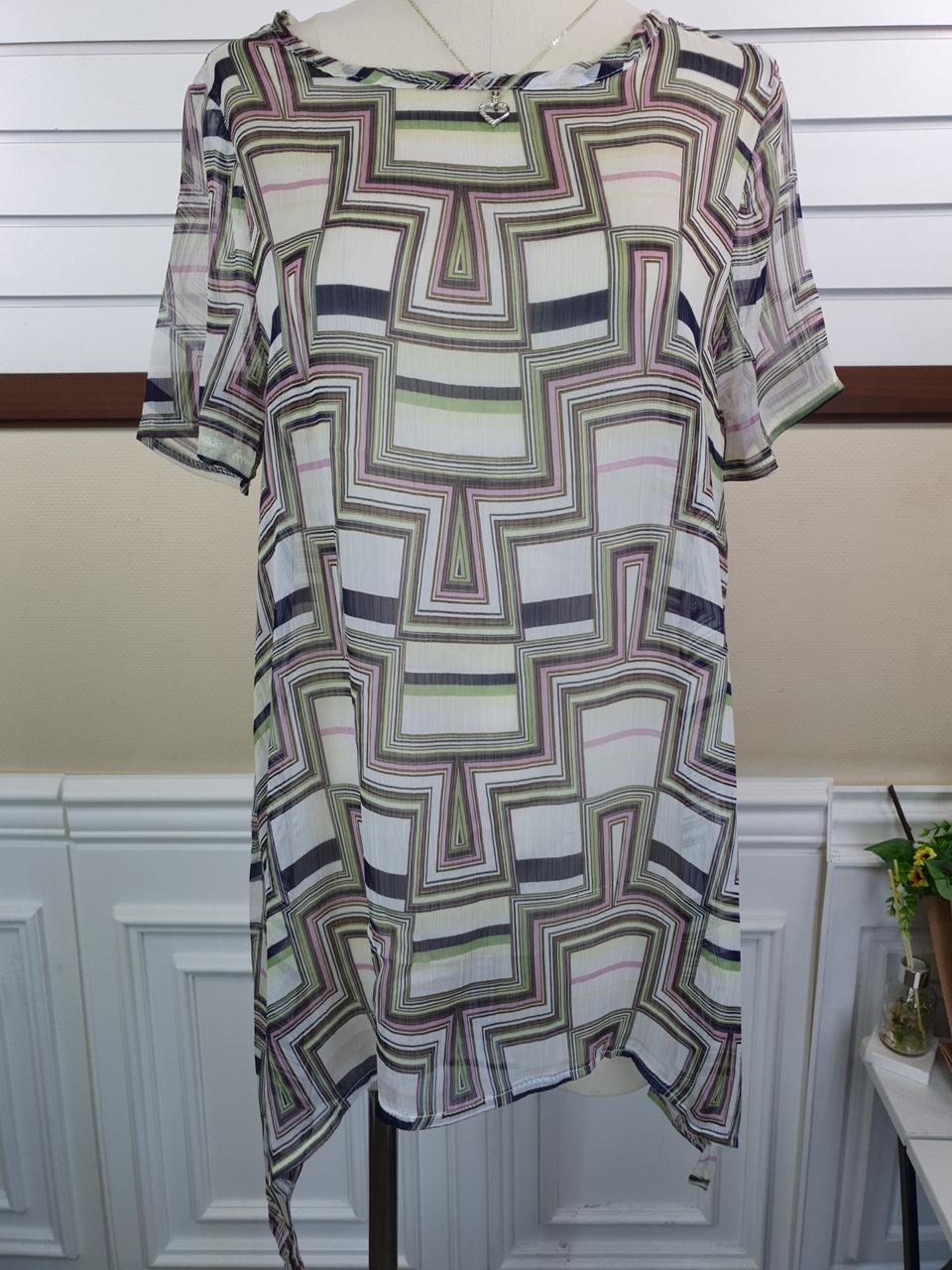 0730-1 그린 핑크 시스루 블라우스 S