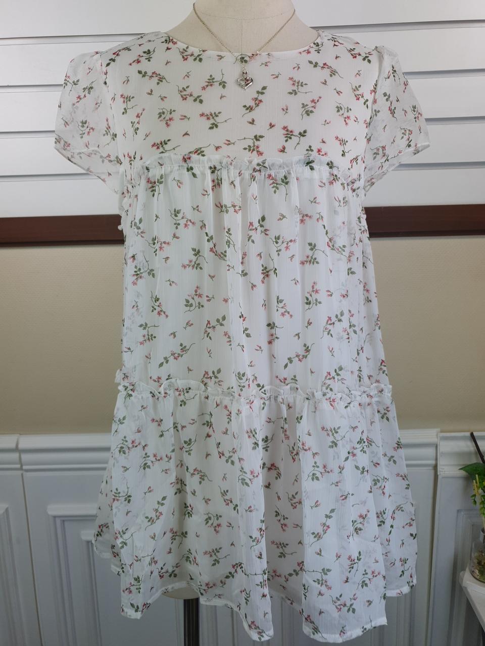 0730-9 화이트 꽃무늬 롱블라우스 사이즈S