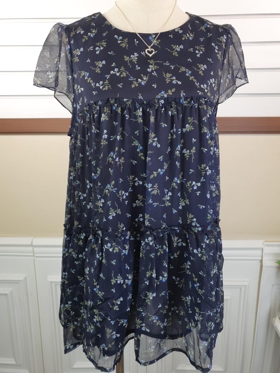 0730-10 네이비 꽃무늬 롱블라우스 S