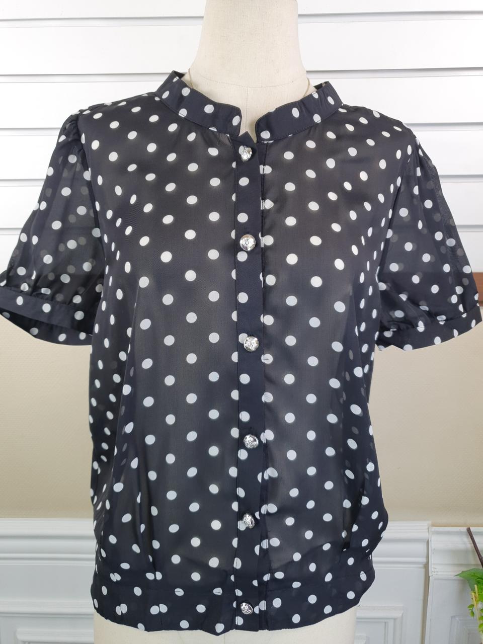  0730-23 블랙 도트 시스루 블라우스 M