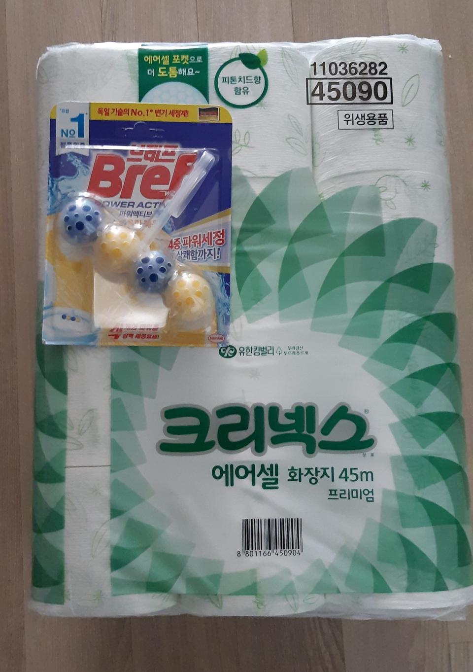 크리넥스 미개봉 천연펄프 화장지 + 브레프 미개봉 변기세정제 판매합니다