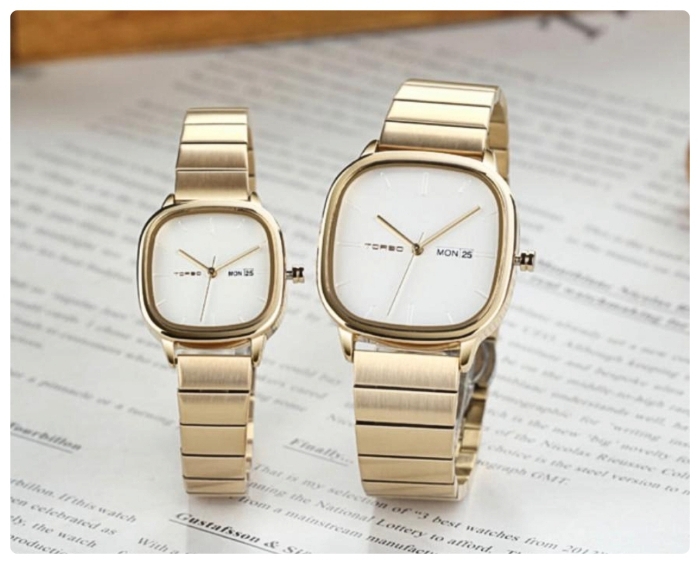 ☆토르소☆ 듀얼타임 컴팩트 스퀘어 메탈시계 TQ34 GD [새상품]