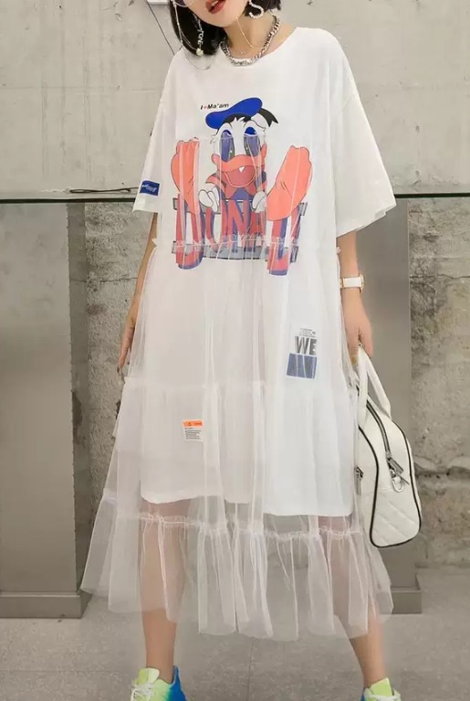 새상품)도널드덕 레이스 캐쥬얼 롱 원피스