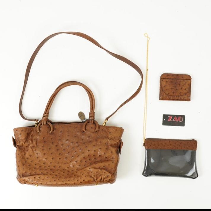 천연타조가죽 4way토드백+숄더벨트+투명백+지갑 ZAO제작 가격내림
