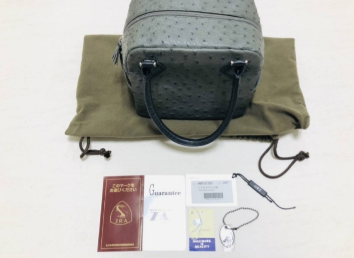 천연타조가죽 그레이컬러 박스형 실린더백ZAO제작