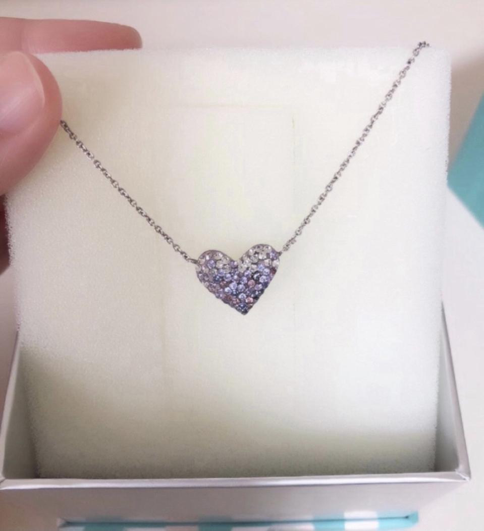 ost 실버 퍼플 하트 큐빅 목걸이