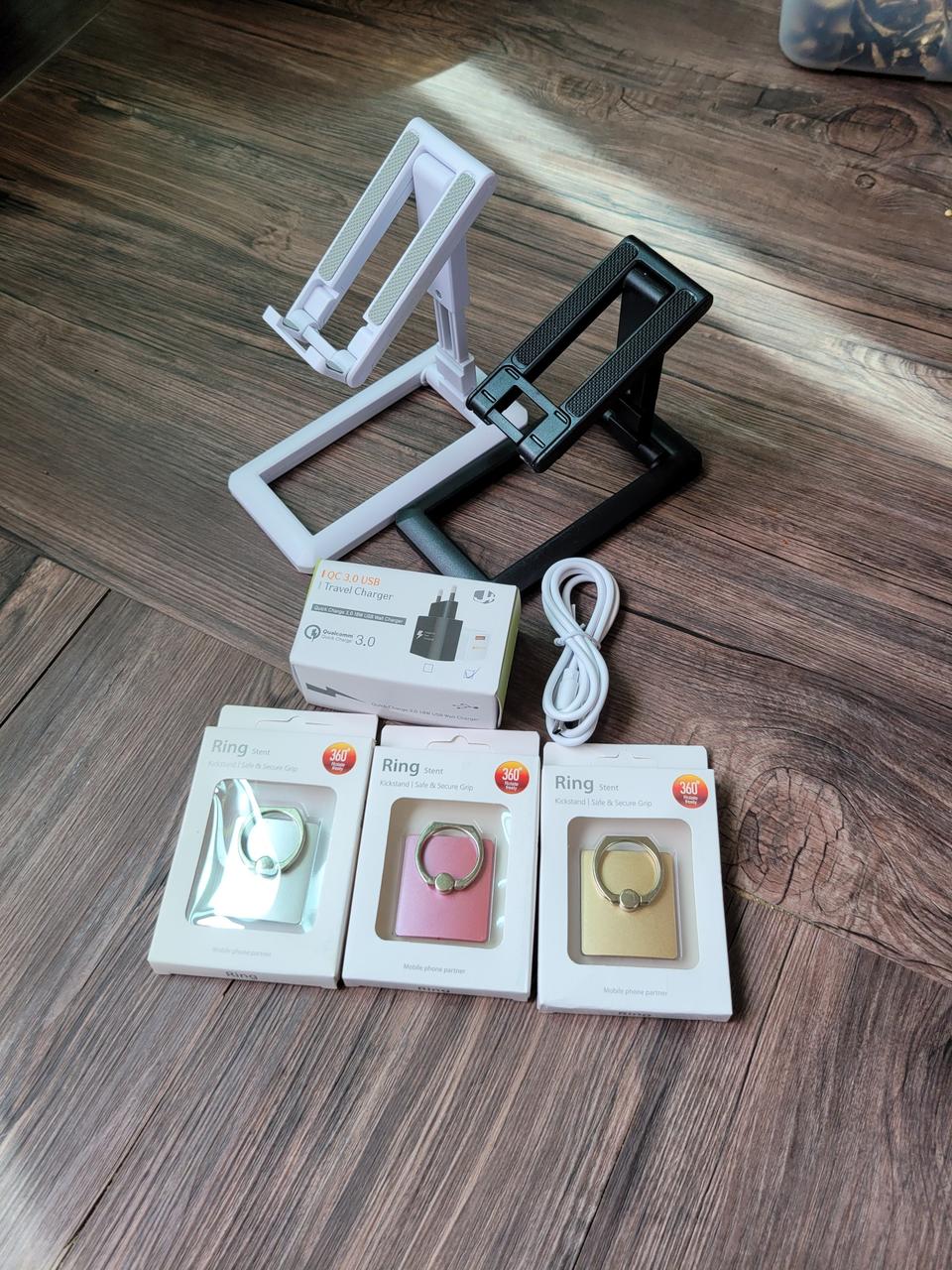 핸드폰거치대+고속충전기세트+휴대폰링