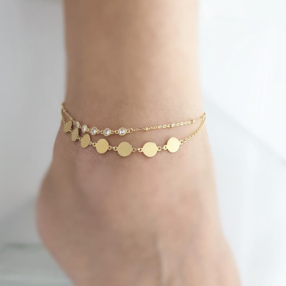 14k 로즈골드 큐빅 두줄 발찌