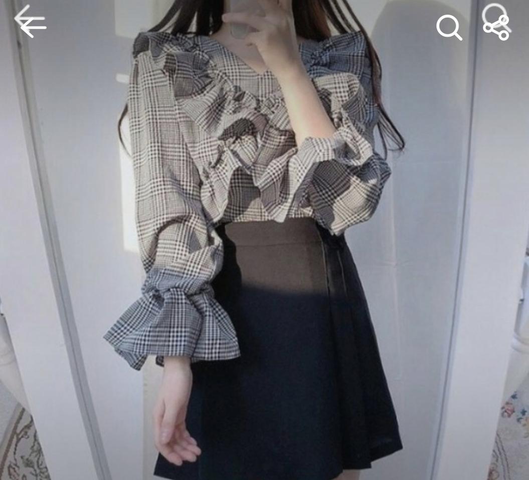 체크 프릴 블라우스