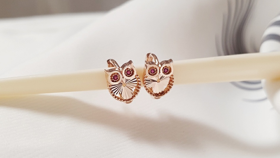 14k 루비 부엉이 원터치 귀걸이