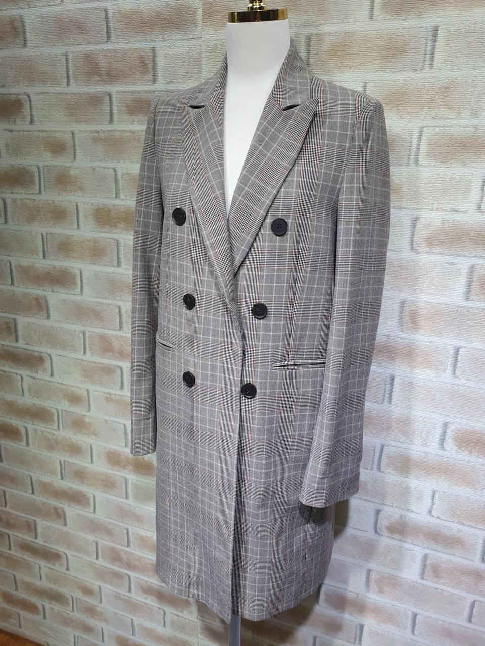 지고트 정품 새것수준 체크 더블 가을 롱코트 ~55