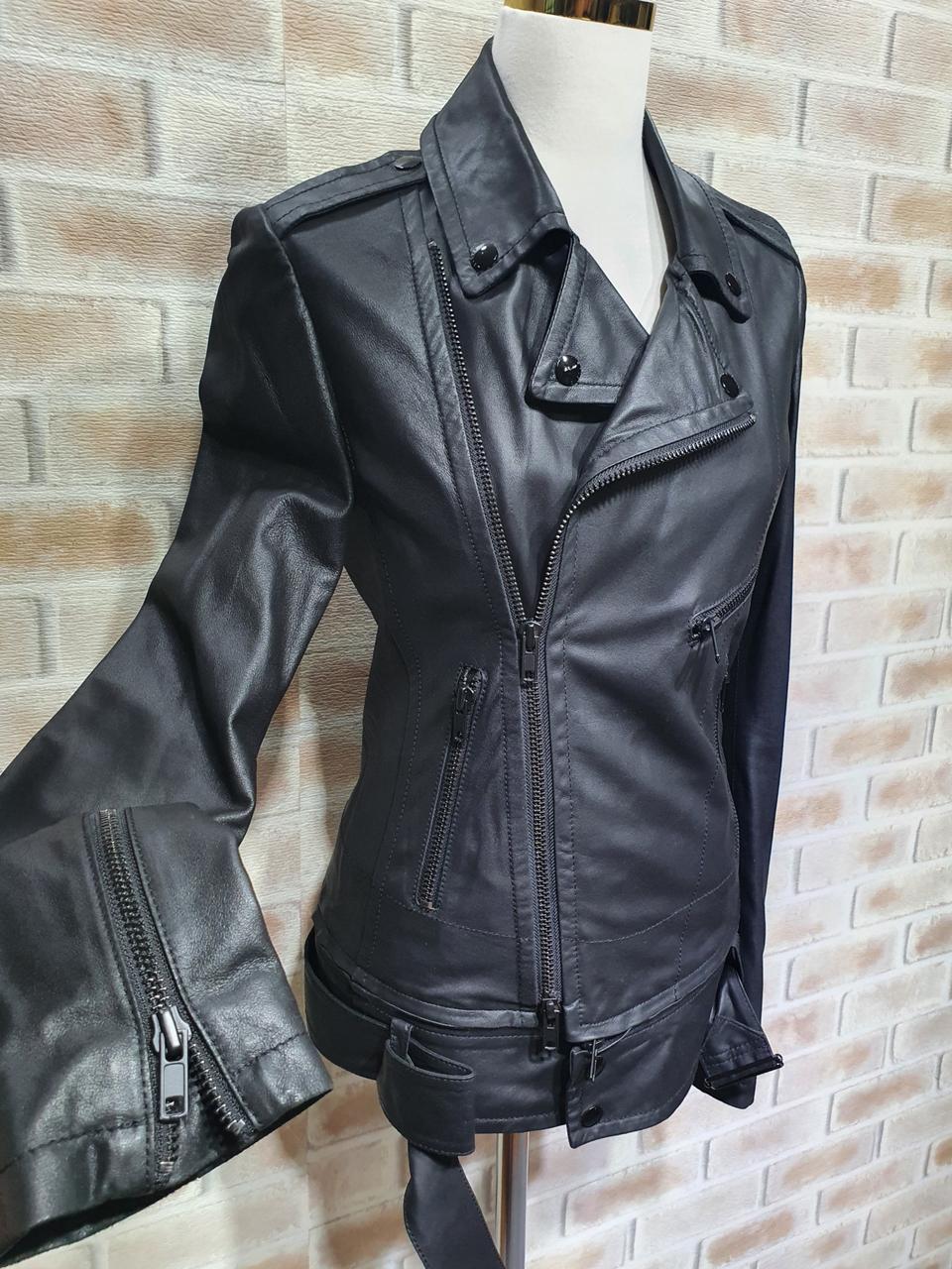 시스템 한섬 정품 새것수준 100% 천연 염소 가죽 블랙 라이더 자켓55