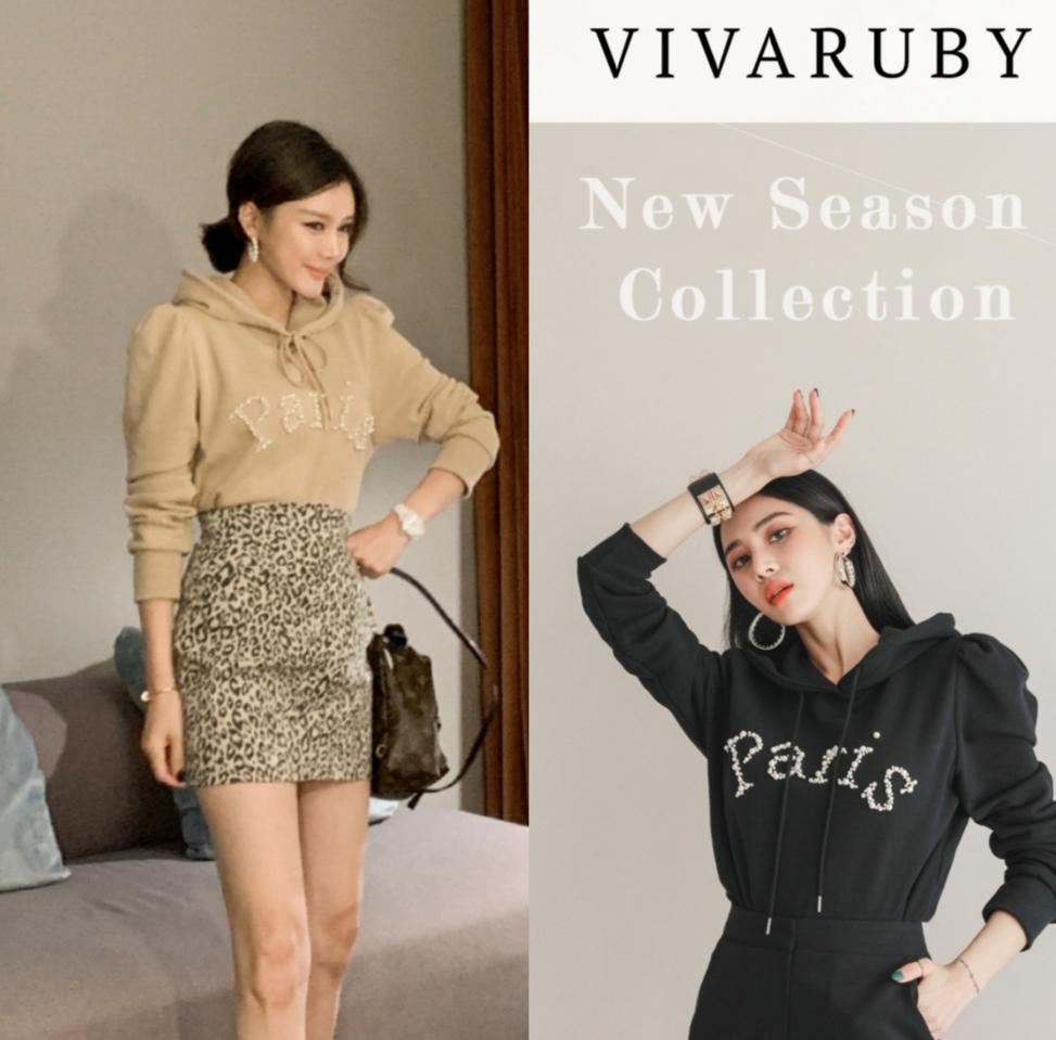 새상품 비바루비 진주후드맨투맨 (그레이 블랙 베이지)