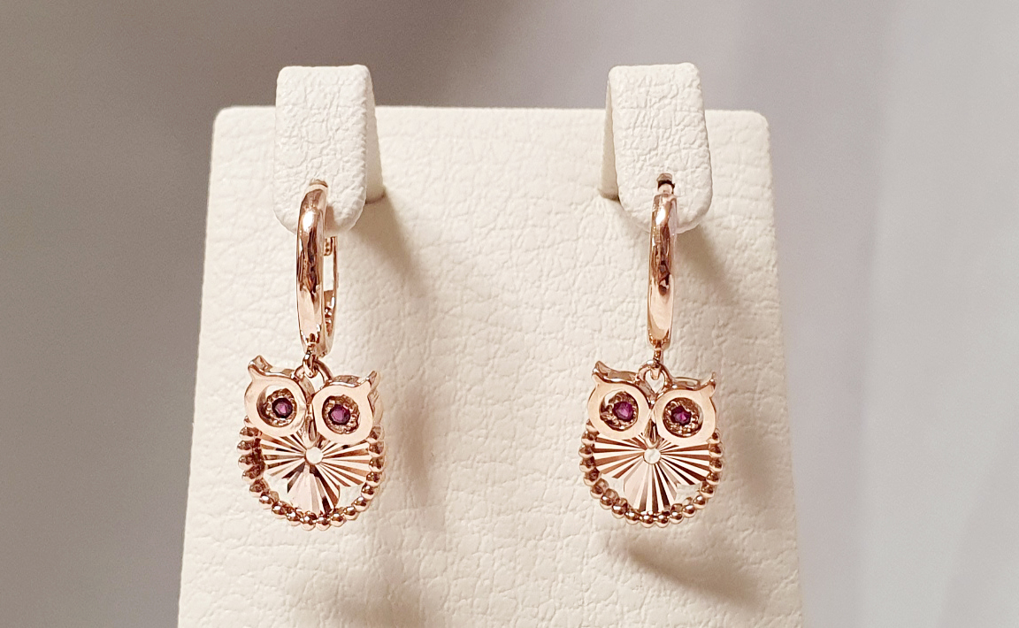 14k 루비 부엉이 귀걸이