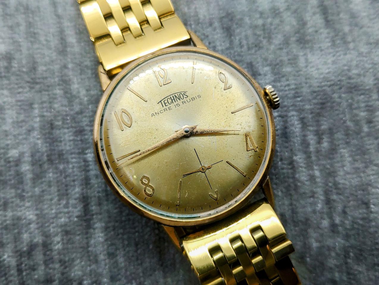 【오버홀】 엔틱 스위스 테크노스 스몰핸즈 금장 수동시계 팝니다
