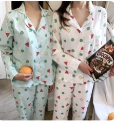 도형패턴 긴팔파자마세트 화이트