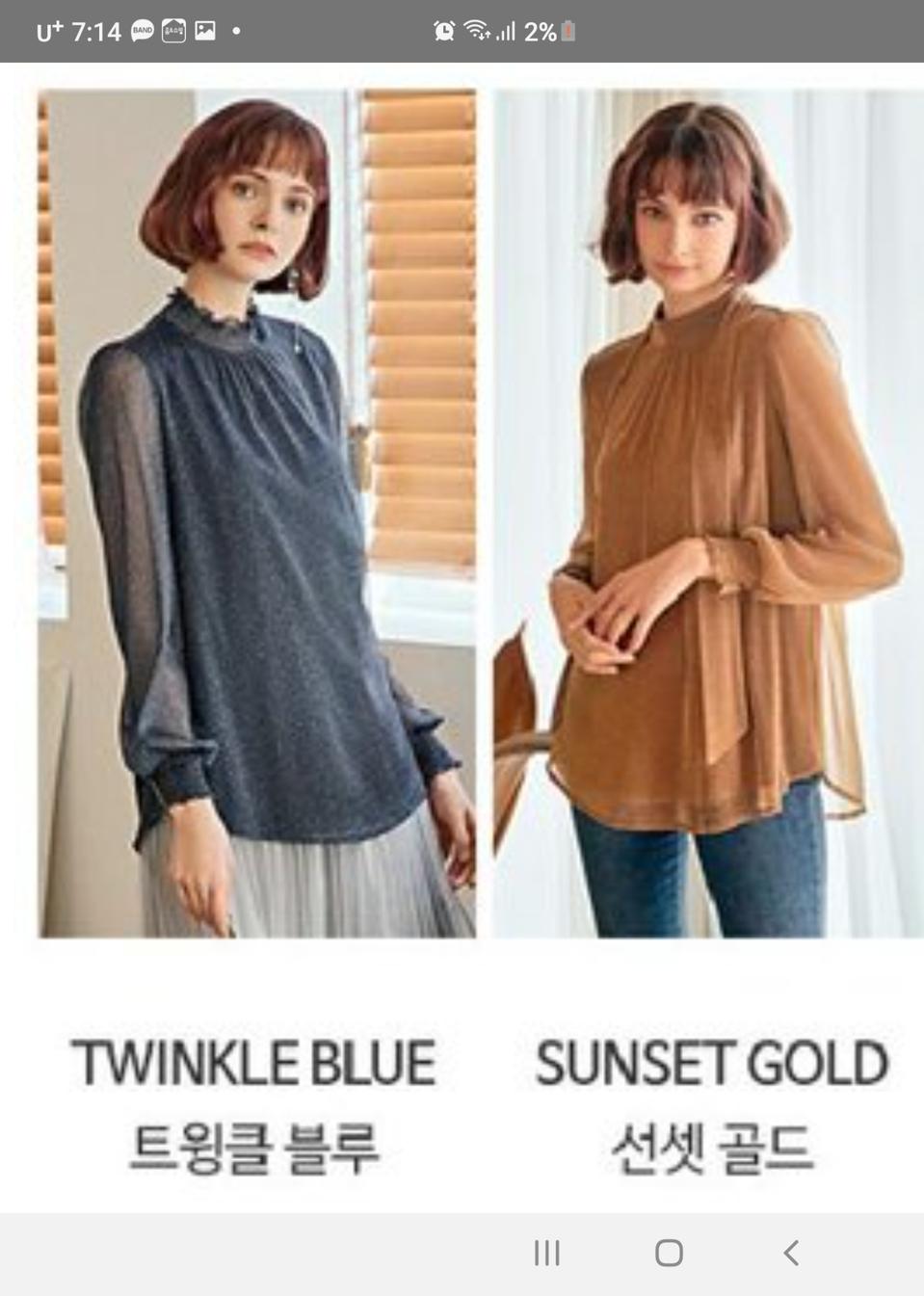 매탈 배일드 티 블라우스 2종 세트 (새상품)인상예정