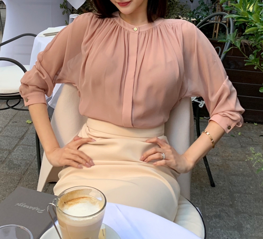 새상품) Theory 띠어리st  셔링 시스루 블라우스 S 레티첼라