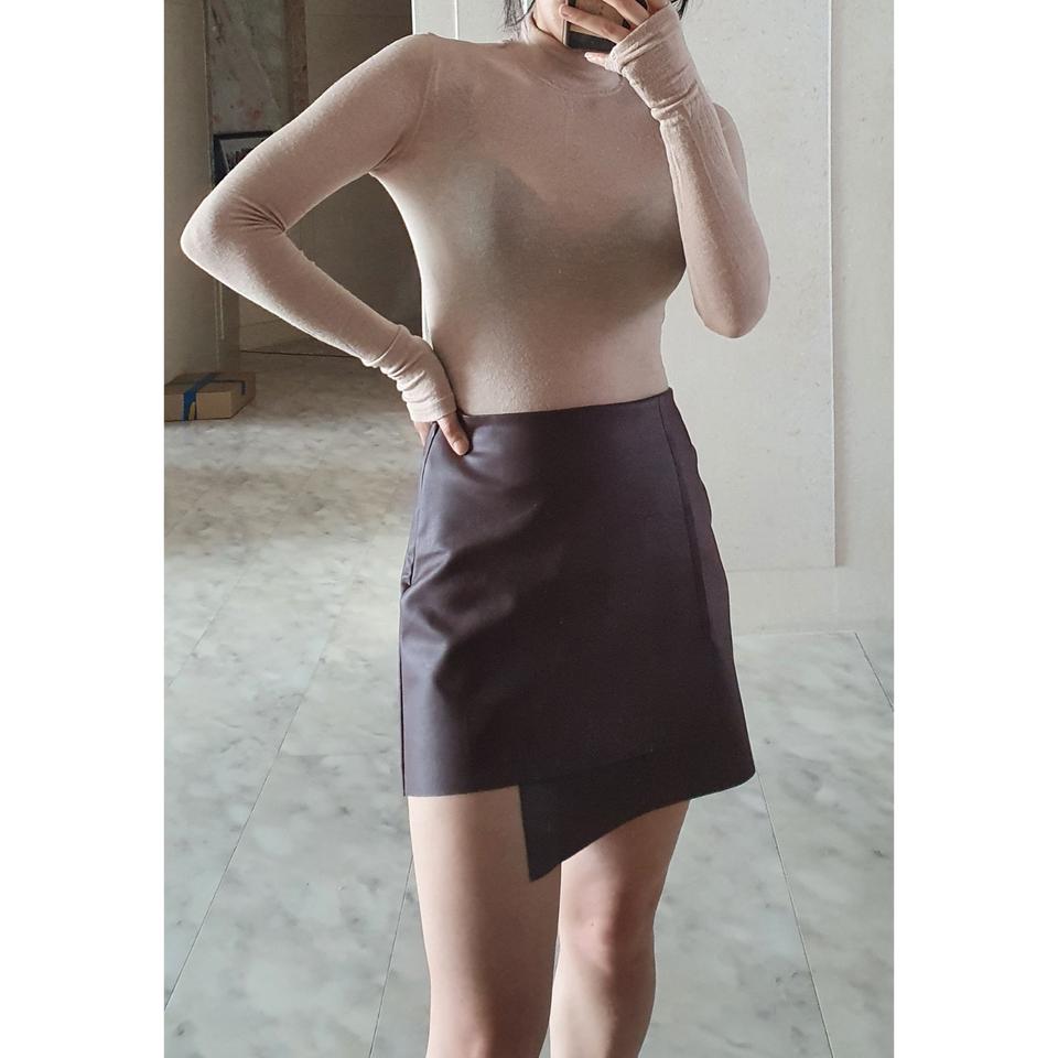 새상품)레더 언발 스커트 브라운 S/M