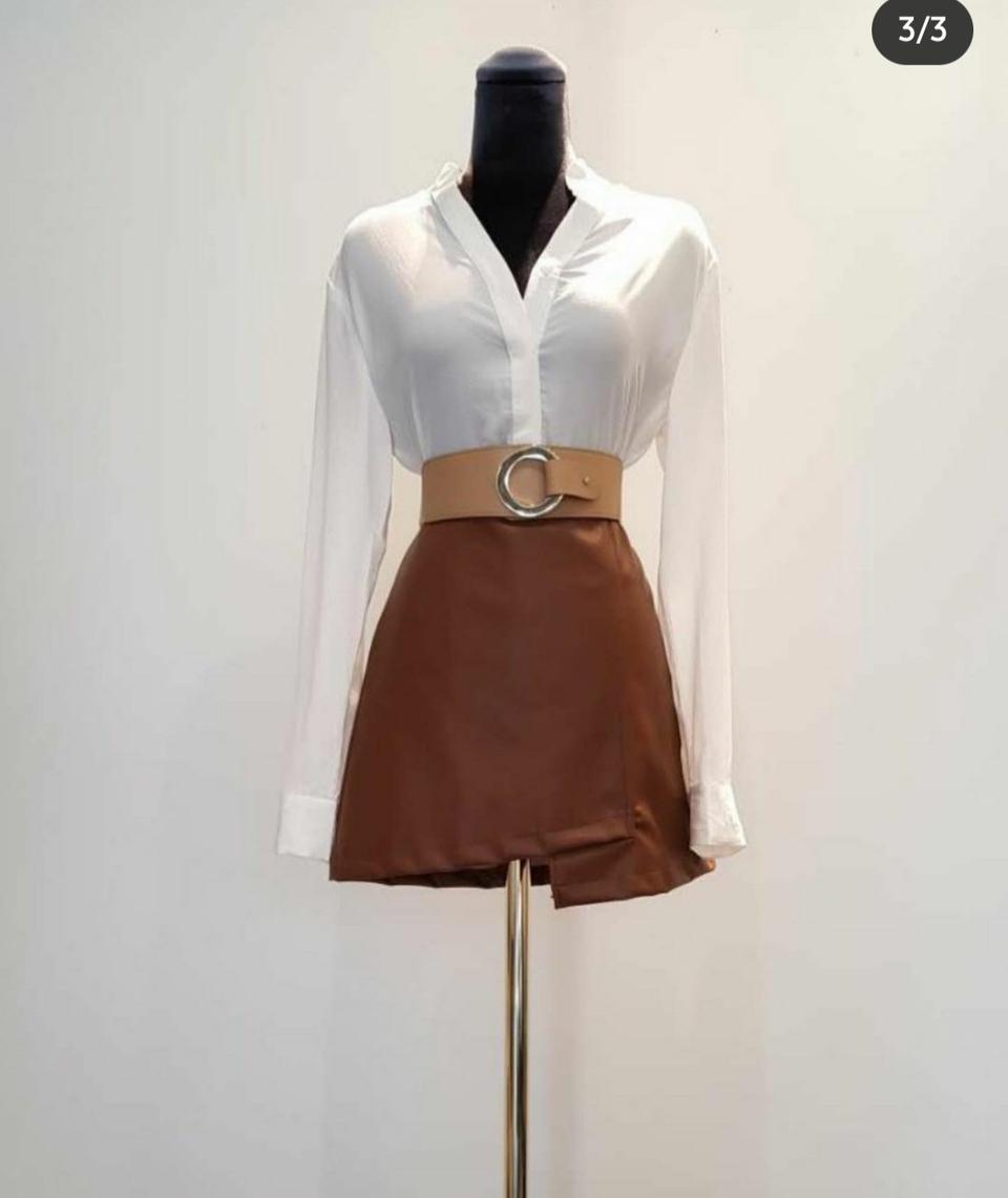 새상품)레더 언발 스커트 브라운 S/M