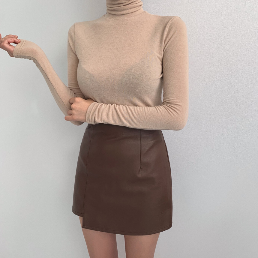 안전 새상품)레더 언발 스커트 브라운 S/M