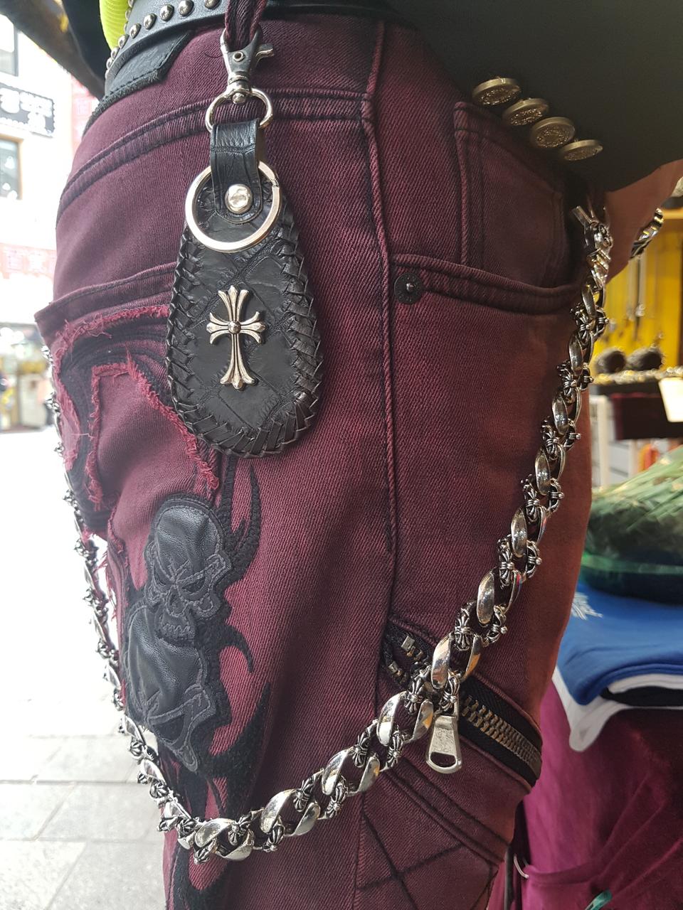 크롬 크로스 허리체인