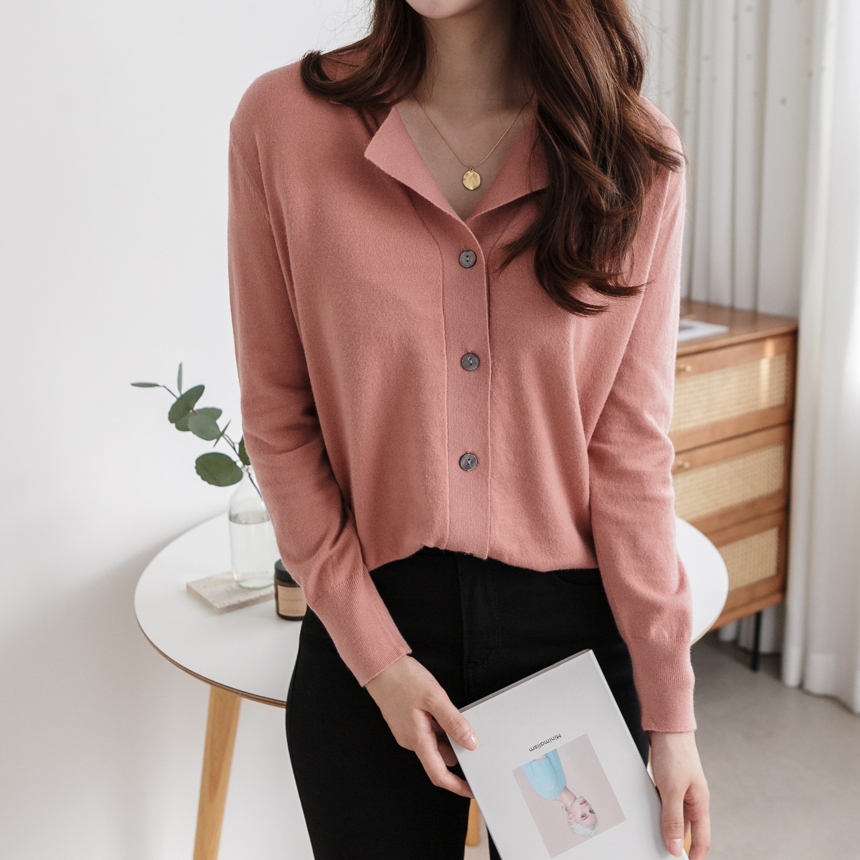 내추럴 카라 심플 가디건