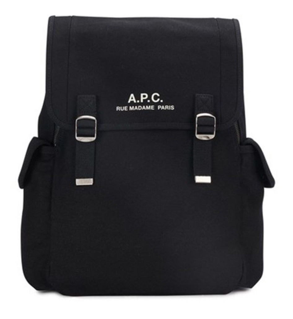 21 SS A.P.C. 아페쎄 로고 프린트 코튼 캔버스 백팩 블랙
